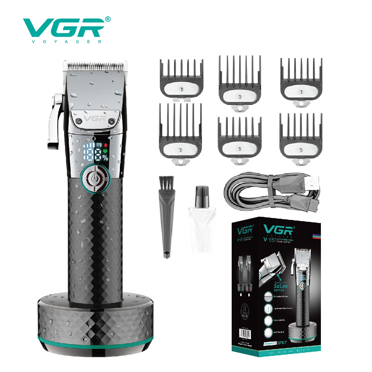 

VGR Hair Trimmer Professional Hair Clipper Waterproof Hair Cutting Machine Cordless Barber Rechargeable Adjustable Trimmer V-682