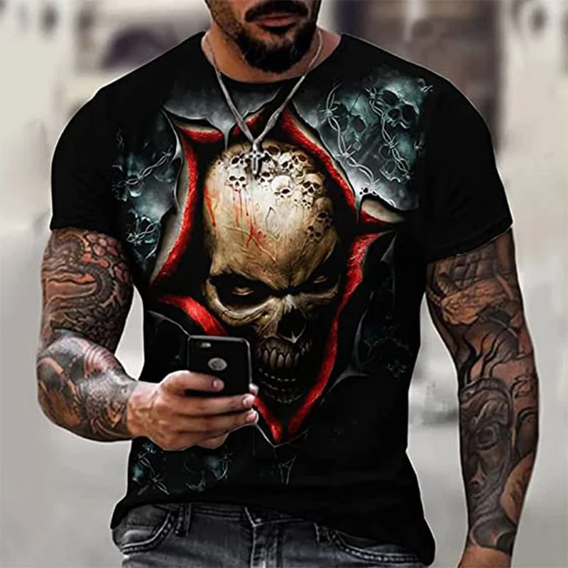 

Men‘s T-Shirt Halloween Clothing Skull Graphic Horror 3D Print Summer Tops Short Sleeve Fashion Casual Oversized T Shirt Street