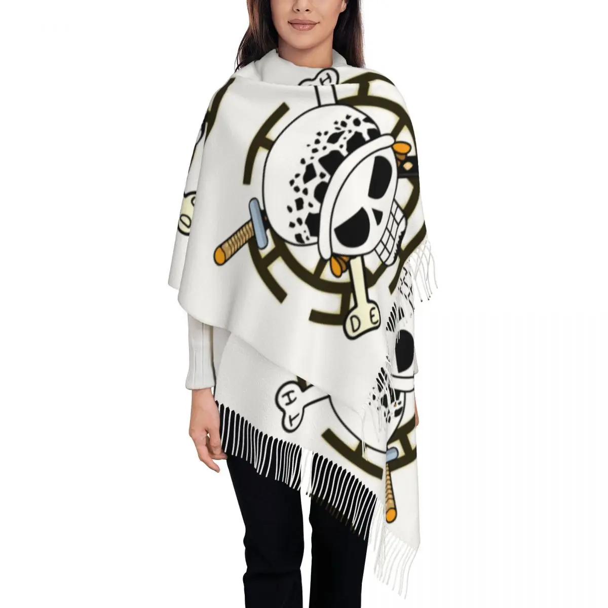

Traffy Law Scarf for Women Warm Winter Pashmina Shawl Wrap Trafalgar Law Anime Long Shawl Scarf for Daily Wear