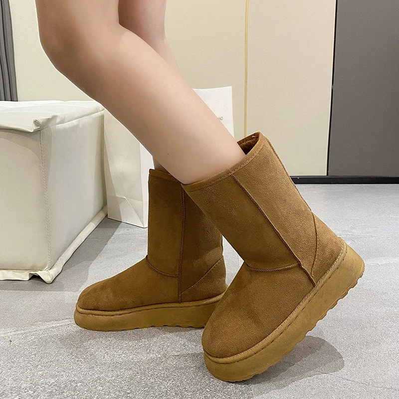 Женские замшевые теплые зимние ботинки новинка 2024 повседневные плюшевые