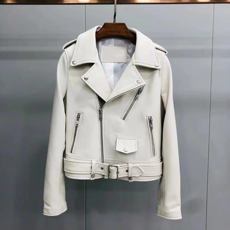 

Coat Short New Locomotive Arrival Model Women Clothes Spring And Autumn Import Sheepskin Jacket Turn-Down Collar