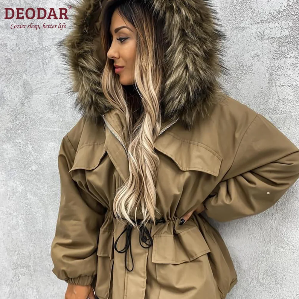 DEODAR Women Winter Casual Microfiber fabrics Cotton Jacket Hooded Fur Collar Thicken Parkas Coat Short Style Warm Lady Clothes