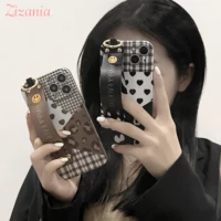 checkered smiley with wristband phone case for iphone 13 12 11 pro max xs max xr 8 7 plus patchwork pattern shockproof new cover