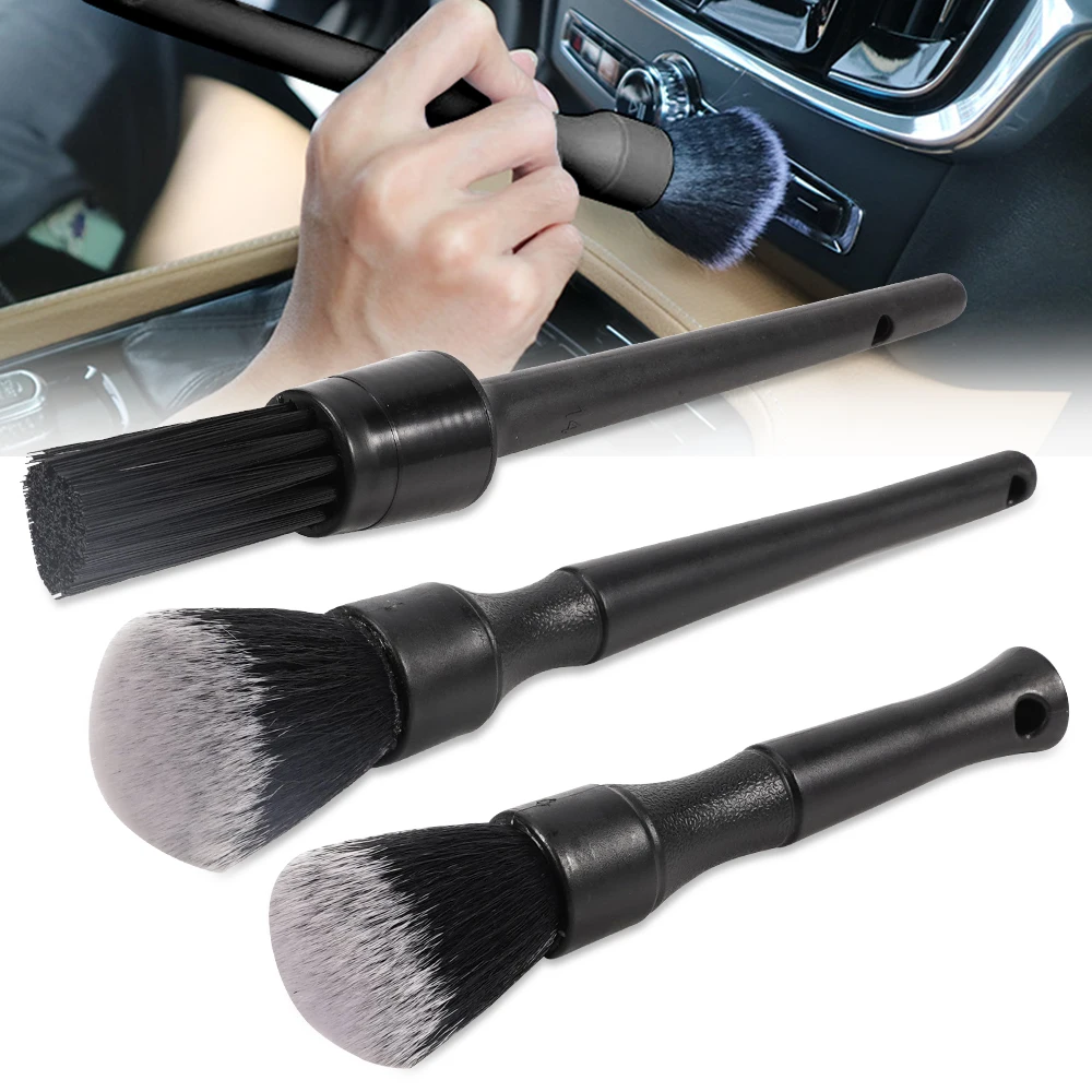 

Car Detailing Brush Set for Cleaning Wheels Interior Exterior Air Vents Dashboard Leather Soft Boar Hair Fiber Plastic Handle