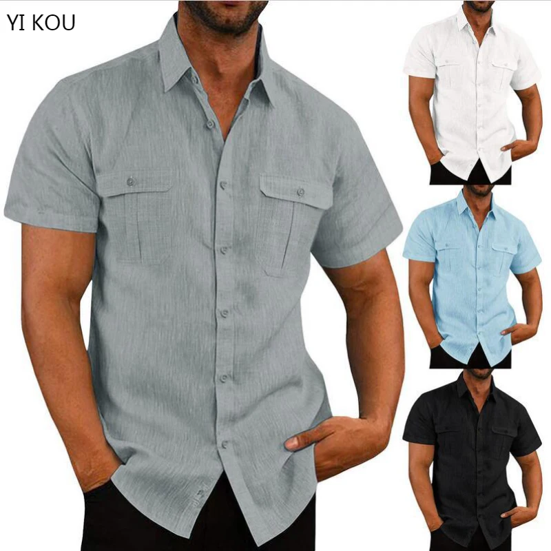 

Shirts Double Pocket Short Sleeve Shirts Casual Vacation Shirts mens fashion clothing trends men shirts