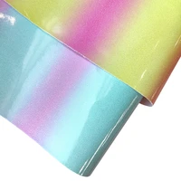 mirror rainbow with fine powder faux leather fabric for tote bag bows crafts shiny glossy pu leatherette diy material 30135cm
