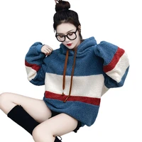 2021 autumn and winter new lamb wool sweater ladies temperament commuter loose plus velvet thick hooded jacket jacket trend