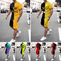mens tracksuit king t shirt for men beach casual shorts 2 piece set 3d print trend summer high quality sweatpants man clothing