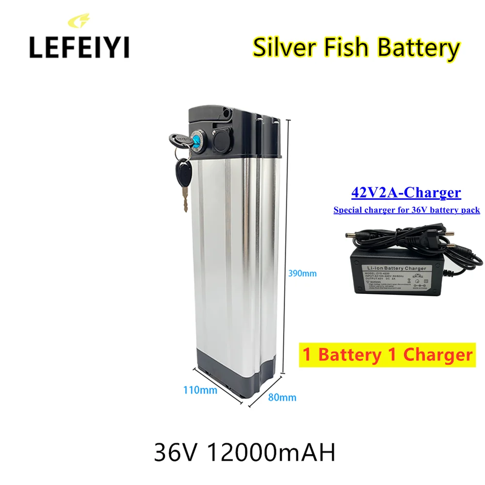 

36V 12AH Silver Fish Lithium Ebike 500W Li Ion Electric Bicycle Battery Pack