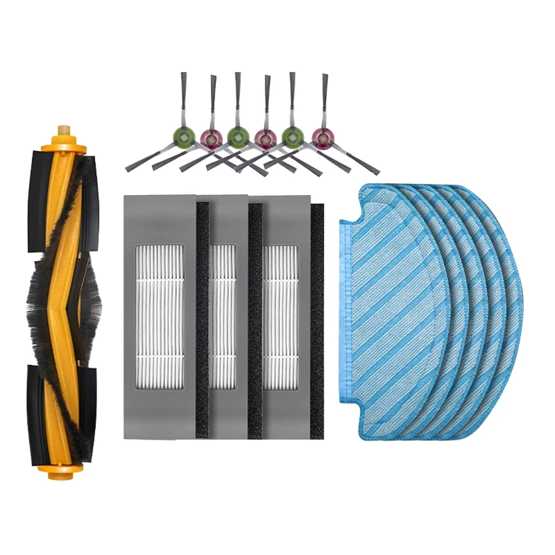 

15 Pcs Accessories Replacement Parts Kit Main Brush Side Brushes Filters Cleaning Mop Pads For Yeedi Vac Station