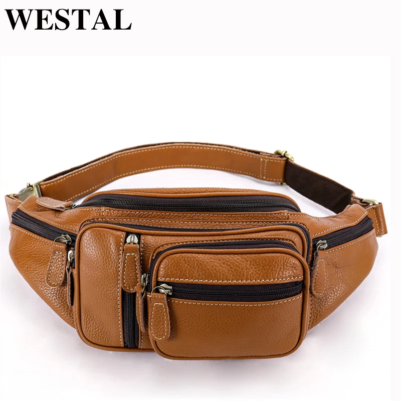 

WESTAL leather Travel Waist Pack Fanny Pack men Leather Belt Waist bag phone pouch high quality chest messenger bag for man 8336