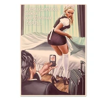 hotel staff pin up girl art poster good quality vintage printed wall art painting ussr cccp publicity poster wall sticker mural