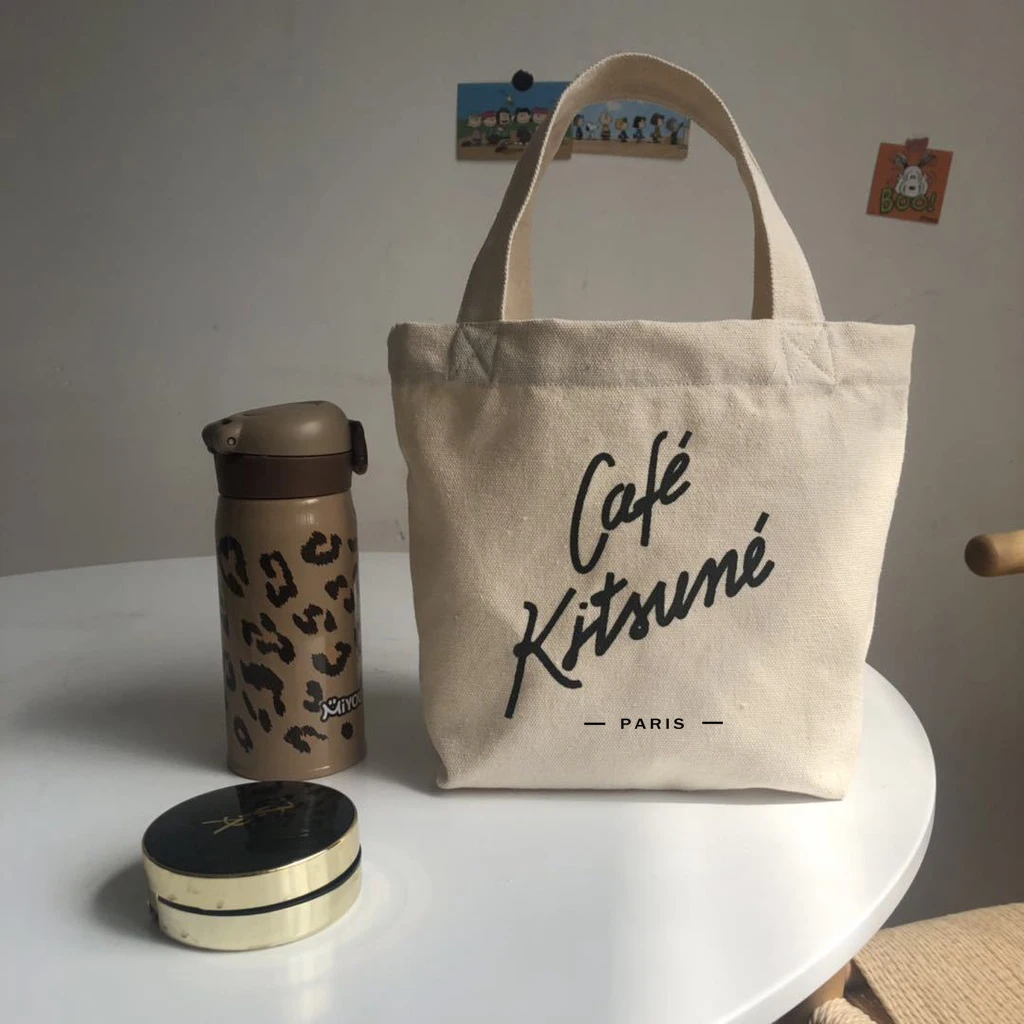 

Mini coffee bag Cafe kitsune Printed portable canvas bag