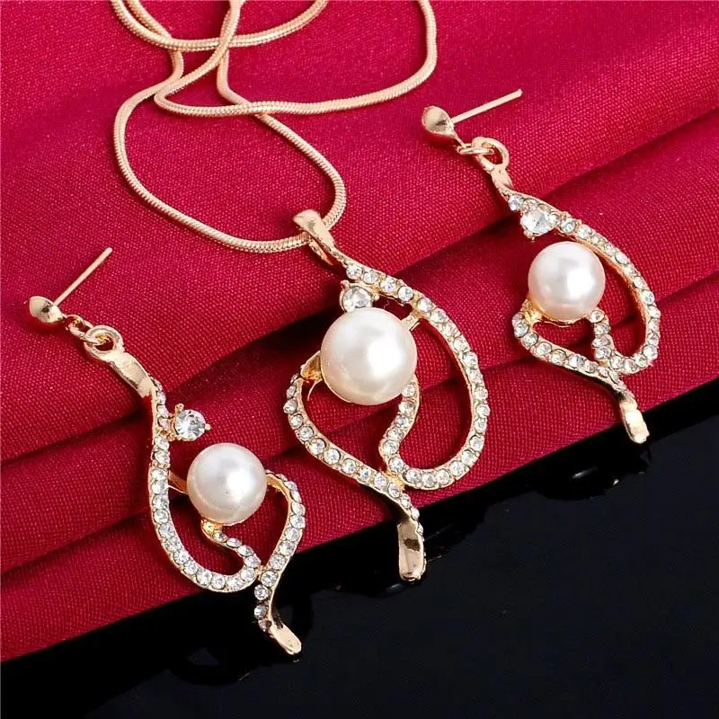 

1Set Austrian Rhinestone Imitation Pearls Pendant Neckalce Earring Women Jewelry Sets