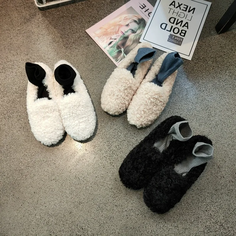 

Новинка Зима 2023, стильные женские Меховые Туфли с одноступенчатой мягкой толстой подошвой из овечьей шерсти и плюша, теплые туфли для женщин