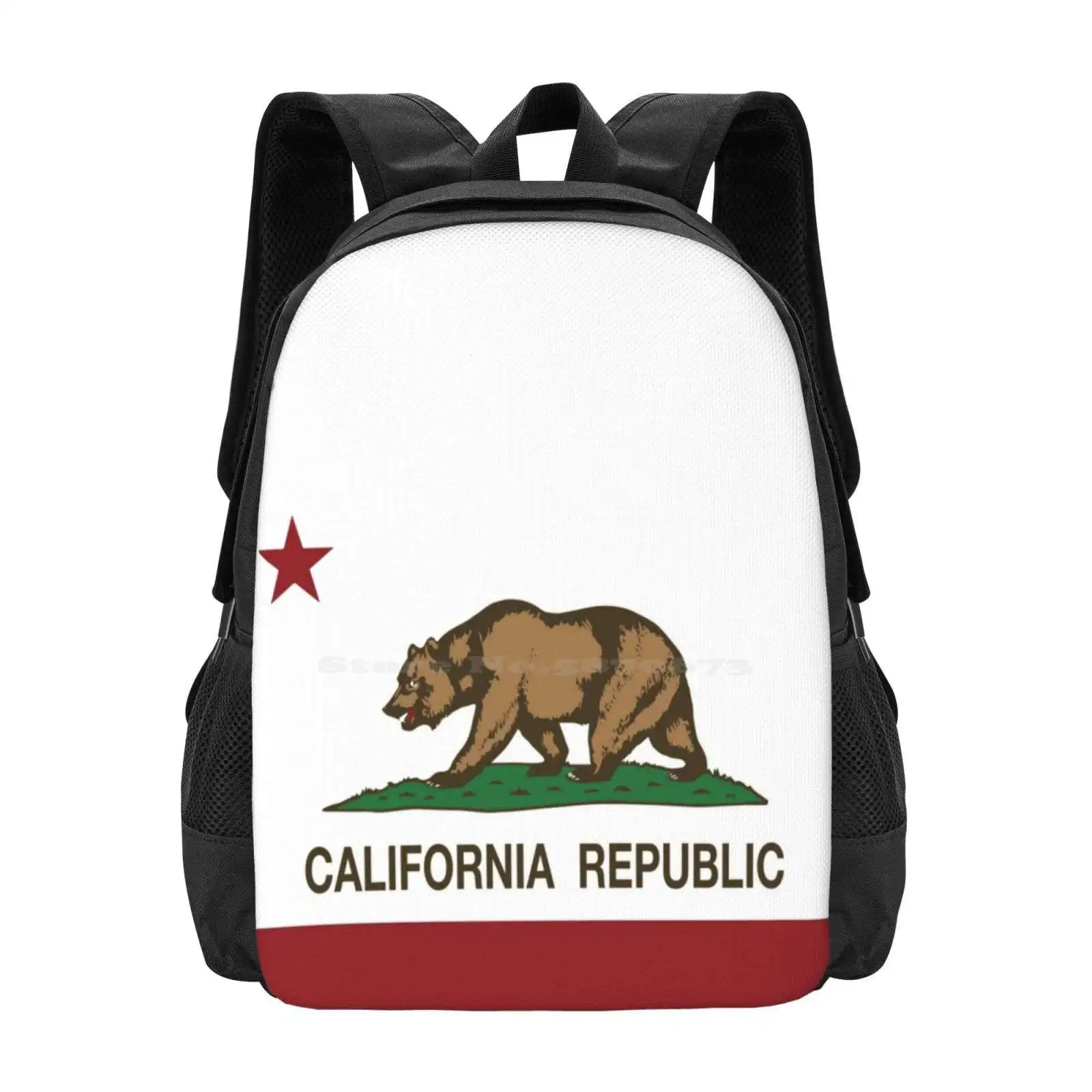 California Republic Flag Teen College Student Backpack Pattern Design Bags California Republic California Love California State