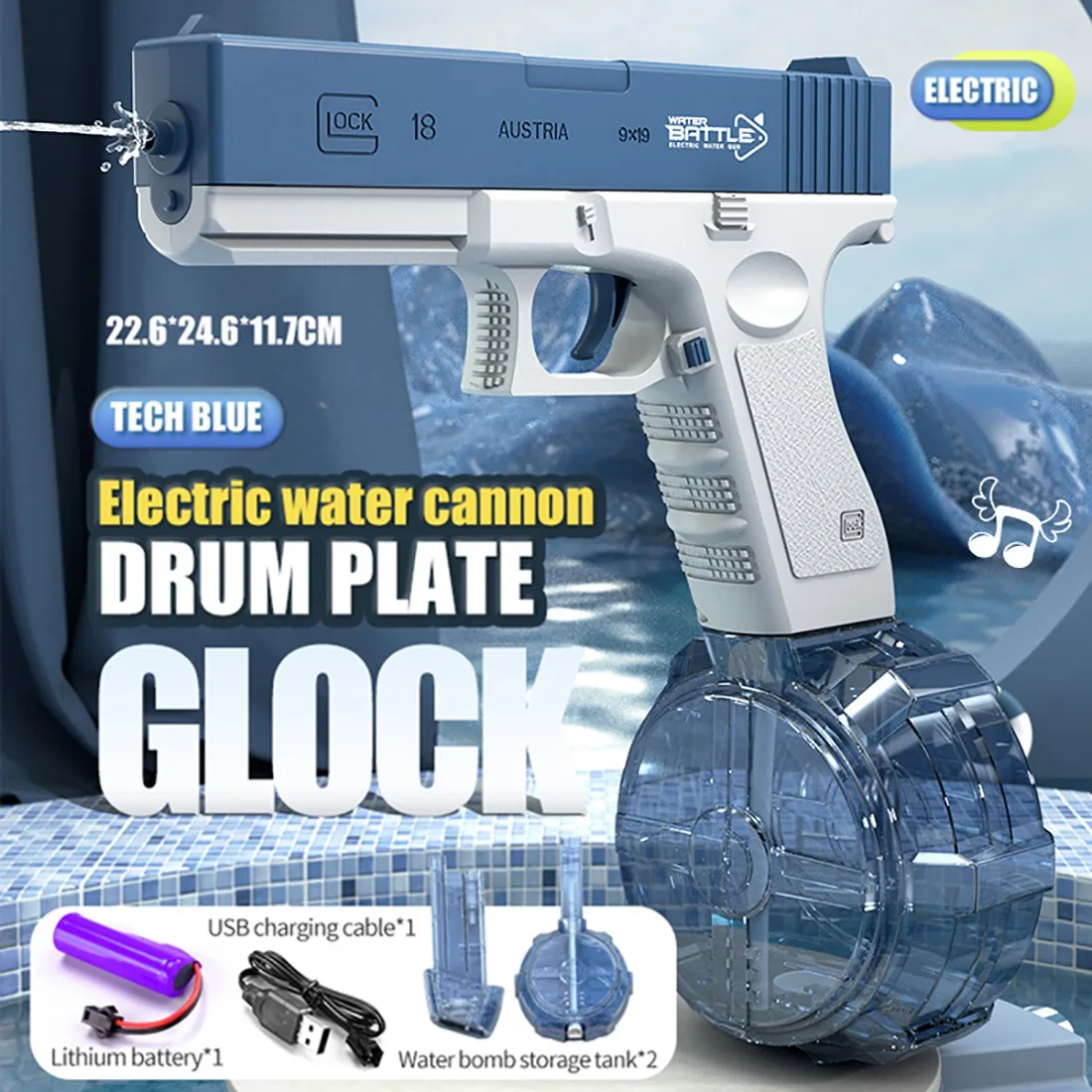 

Summer Water Gun Electric Glock Pistol High-pressure Full Automatic Shooting Water Beach Toy For Kids Children Boys Girls Adults