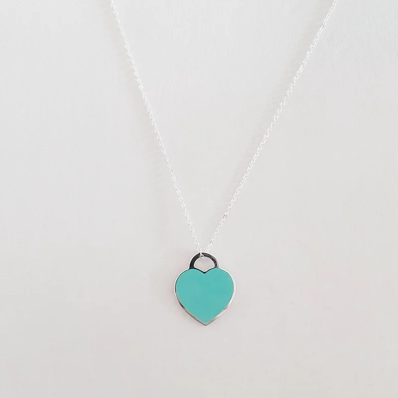 

Женское ожерелье с подвеской в виде сердца из серебра 925 пробы, классическое модное зеленое эмалированное сердце с логотипом, роскошная биж...