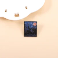 punk art oil painting enamel brooch metal lapel badges cartoon van gogh starry sky alloy pins hat backpack accessories jewelry