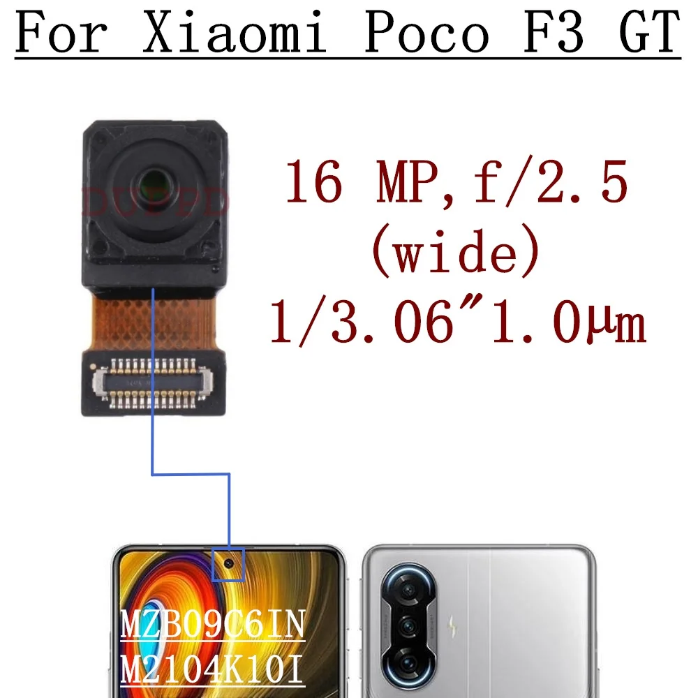 Фото Передняя камера для Xiaomi Poco F2 Pro F3 GT F4 GT F5 Pro, маленькая широкая фронтальная камера для селфи, модуль гибкого кабеля, детали №4
