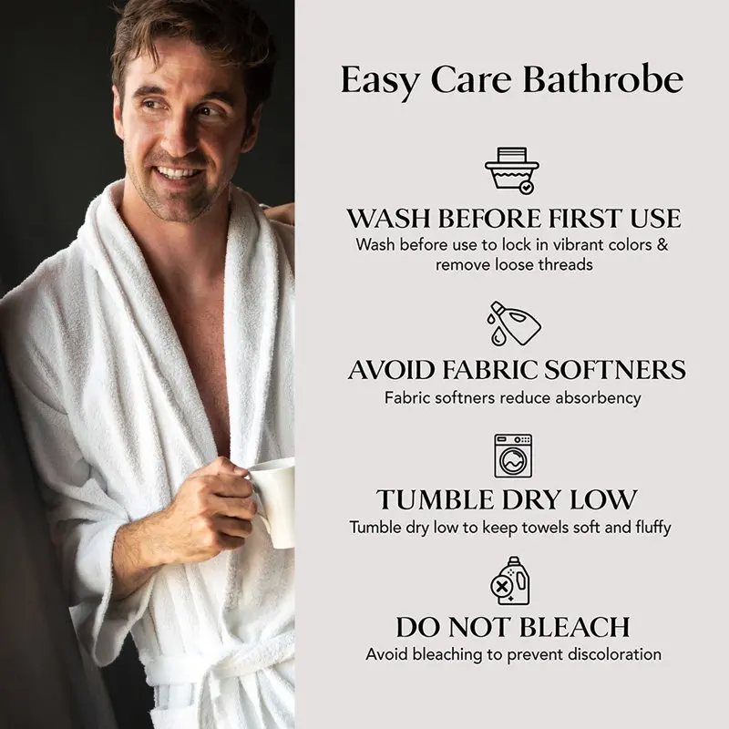 Men`s Shawl Bathrobe 100% Luxury Turkish Combed Cotton with Pockets