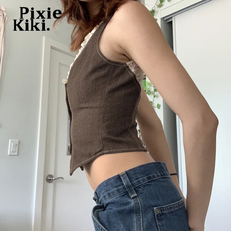 Ретро кружевной лоскутный кроп-топ PixieKiki Y2k эстетичный волшебный гранж