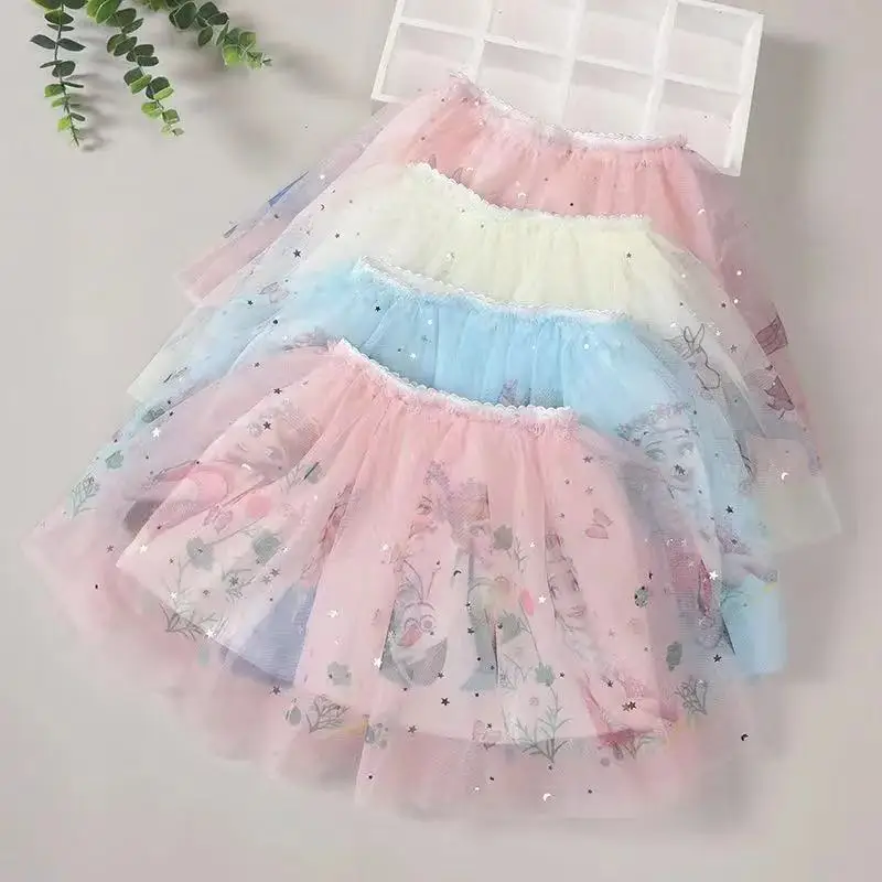 Tutu Skirt Baby Girls Tutu Pettiskirt Cartoon Frozen Anna Elsa Dance Mini Tulle Skirt Birthday Dance Princess Children Clothing