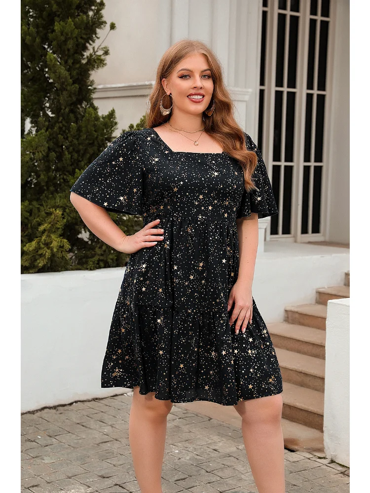 Print casual loose fitting dress cocktail party elegant dress oversized women's wear plus size  party dresses