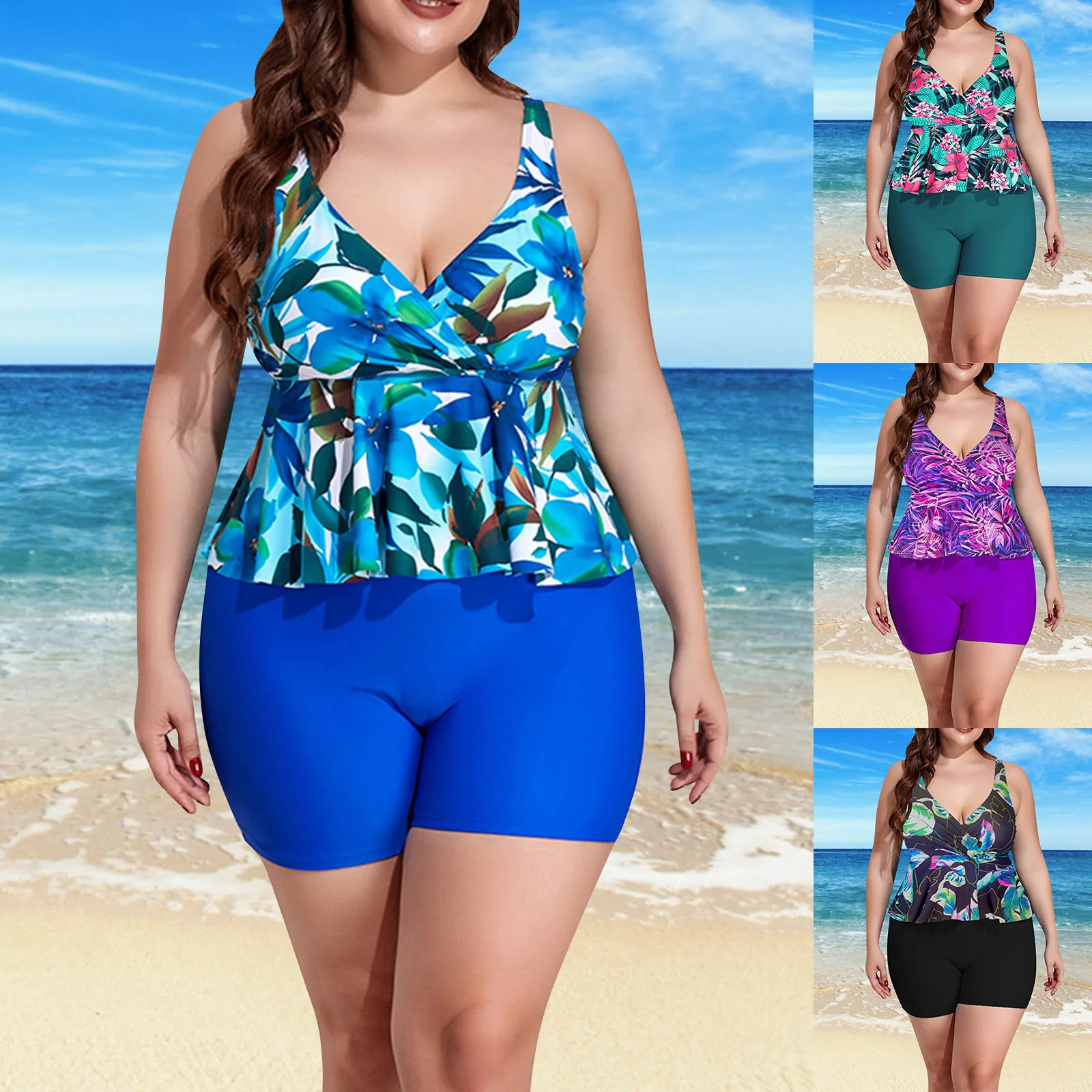 

Женский раздельный купальник с высокой талией, Раздельный купальник большого размера с цветочным принтом, 2022