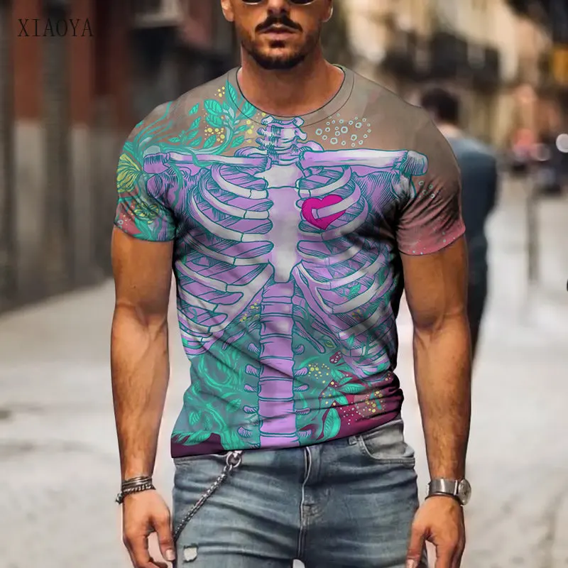 

2022 new skeleton 3D printing summer men's T-shirt fashion alternative style men's short sleeve casual personalized top