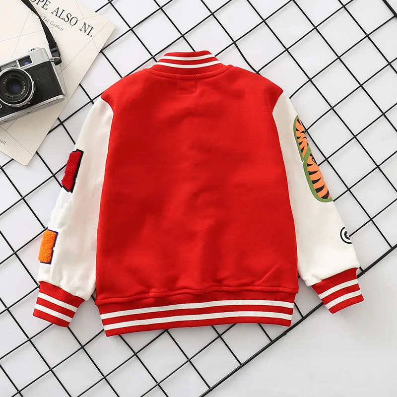 

Newly Kids Boy Girls Cartoon Red Black Hoodie Tops Sweatershirt Tiger Sleeve Baseball Jacket Gifts
