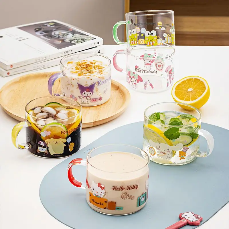 

Hellokitty Cinnamoroll Glass Sanrio Kawaii Kuromi Milk Cup Girls Cute Children's Glass Ins High Beauty Breakfast Cup