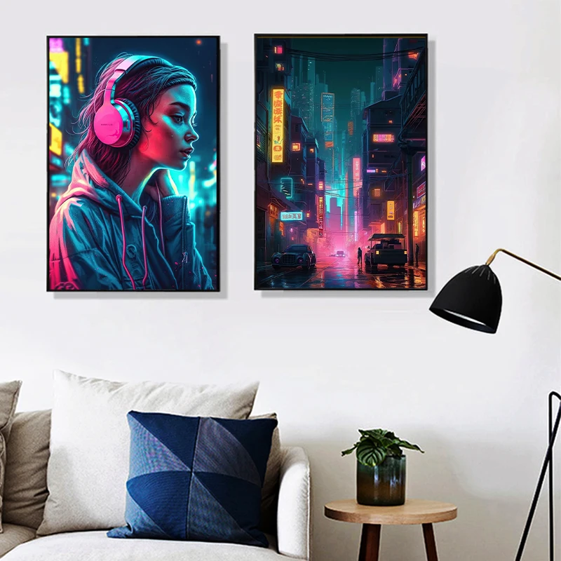 Неоновый плакат для девушек современная технология печать на холсте настенное