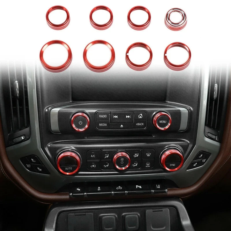 8Pcs Car Styling Accessories Central Control Switch Button Knob Ring Trim Cover for Chevrolet Silverado 2014-2018 |