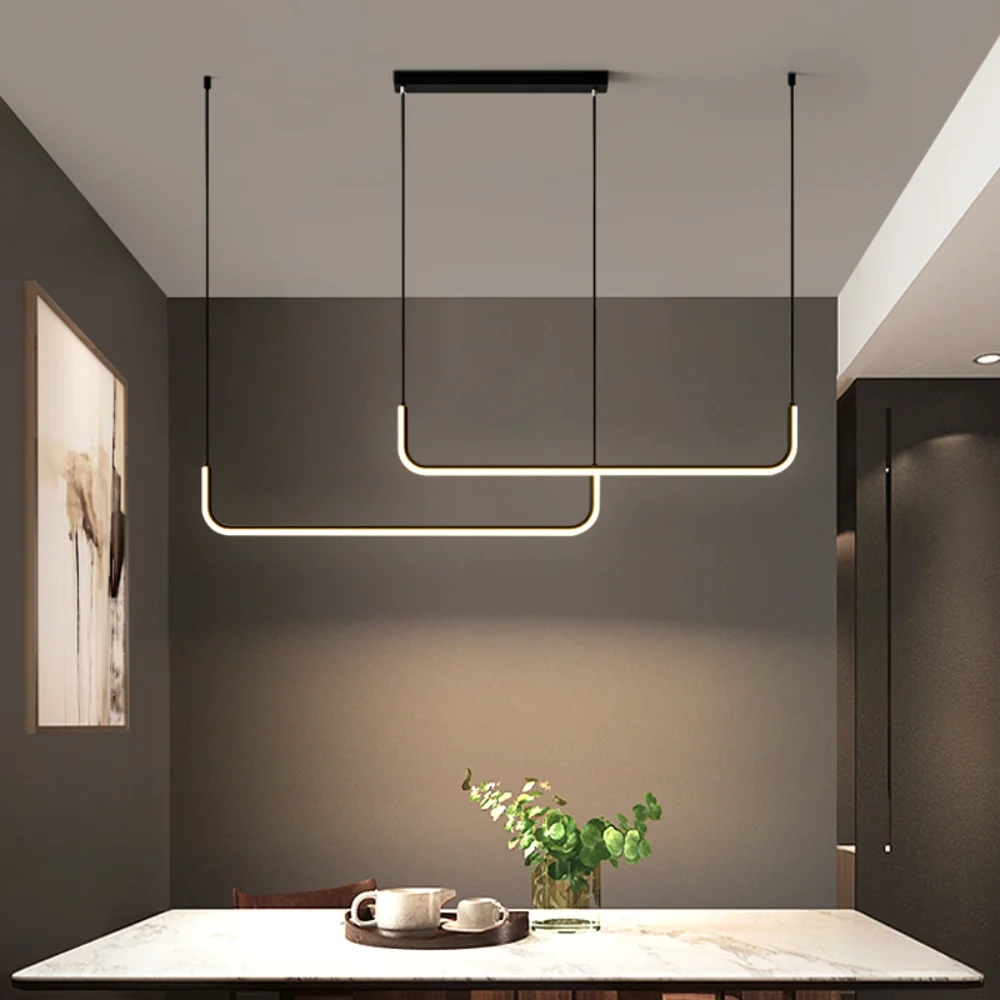 

Modern Minimalist Personality Dining Table Chandelier Nordic Creative Bar Hanging Lights LED Aluminum Strip Office Hanging Lamp