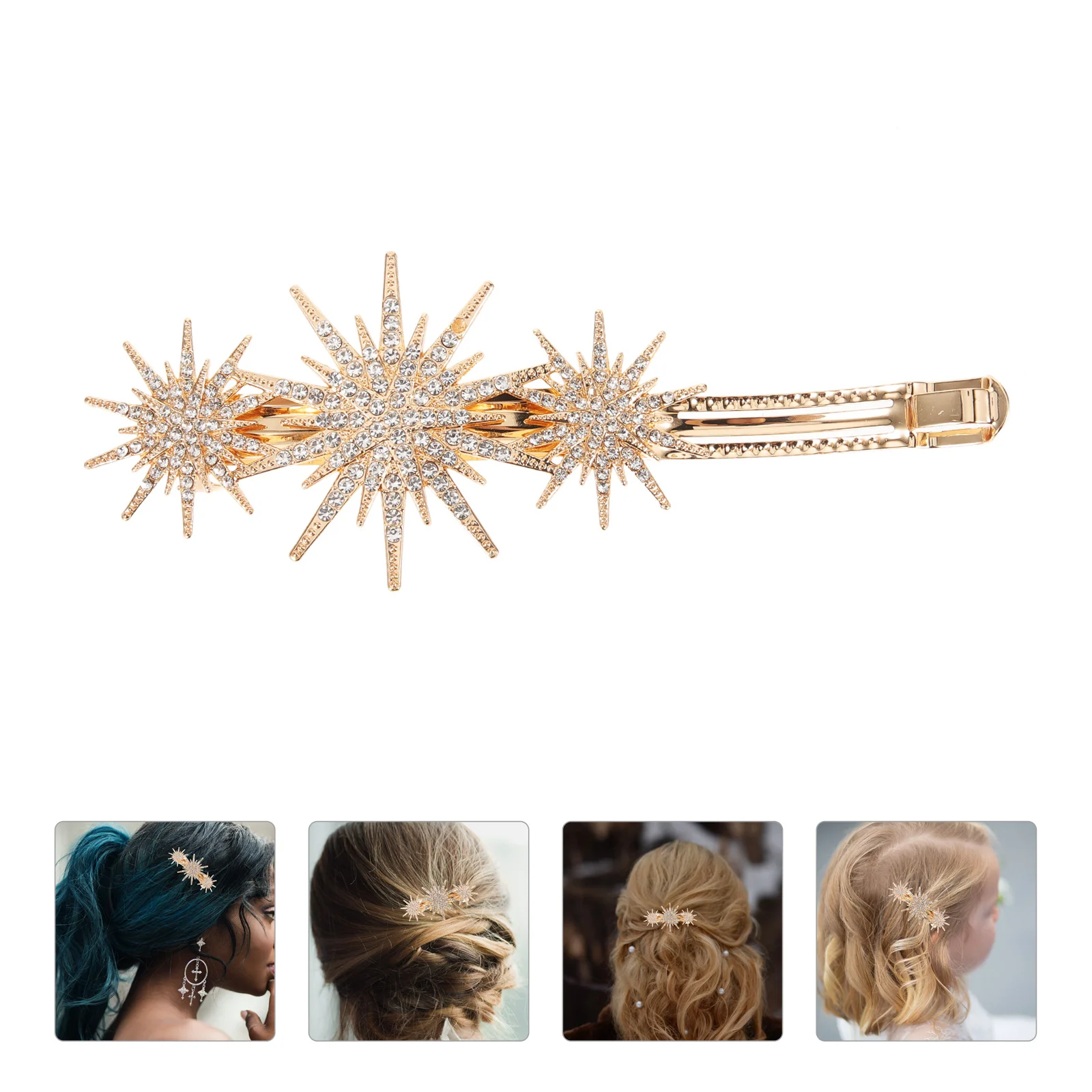 Пружинная заколка с бриллиантами и гипсофилой аксессуар для волос (золото)