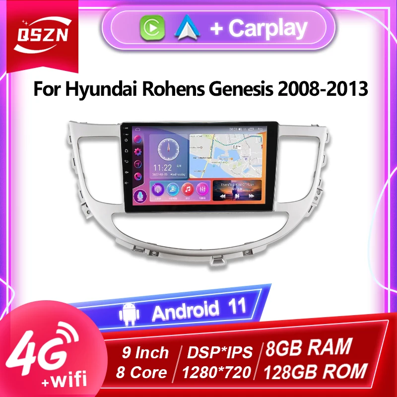 

Автомобильный радиоприемник Android 11 для Hyundai Rohens Genesis 2008-2013, видео GPS IPS мультимедийный плеер, беспроводной Carplay Auto 8 + 128G