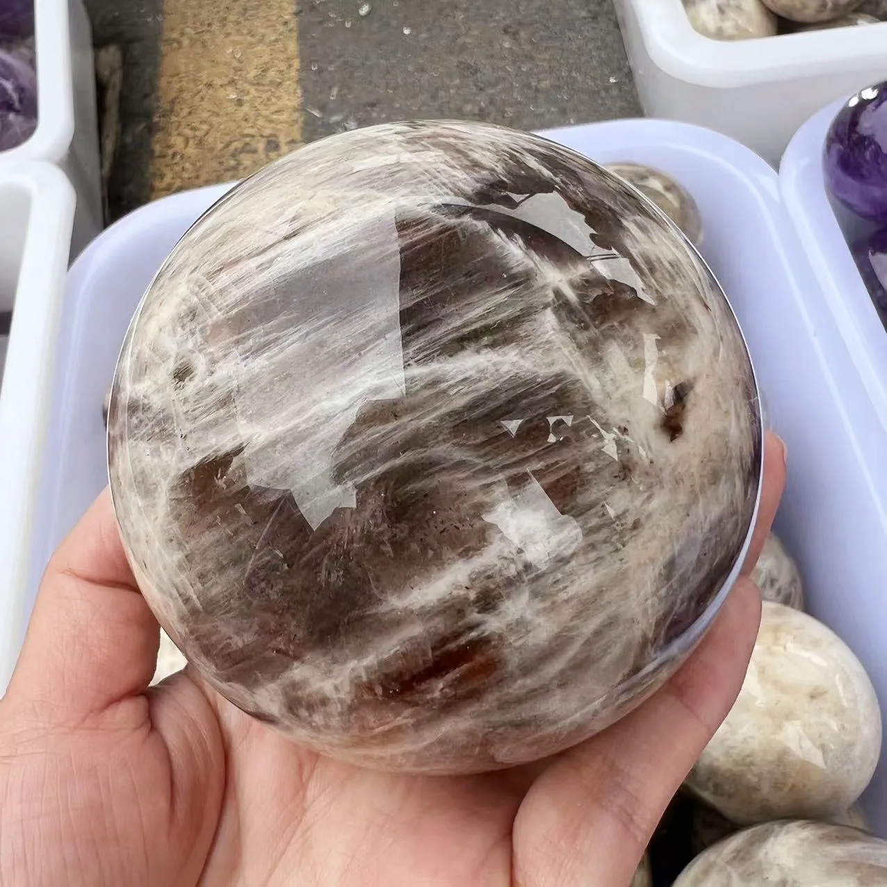 

Natural ash moonlight ball crystal quartz energy gem aura healing For Ornament crystal healing stones