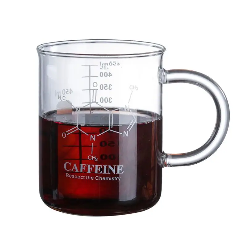 

Caffeine Beaker Mug Graduated Beaker Mug with Handle Borosilicate Glass Multi-Function Food Grade Measuring Cup K2V