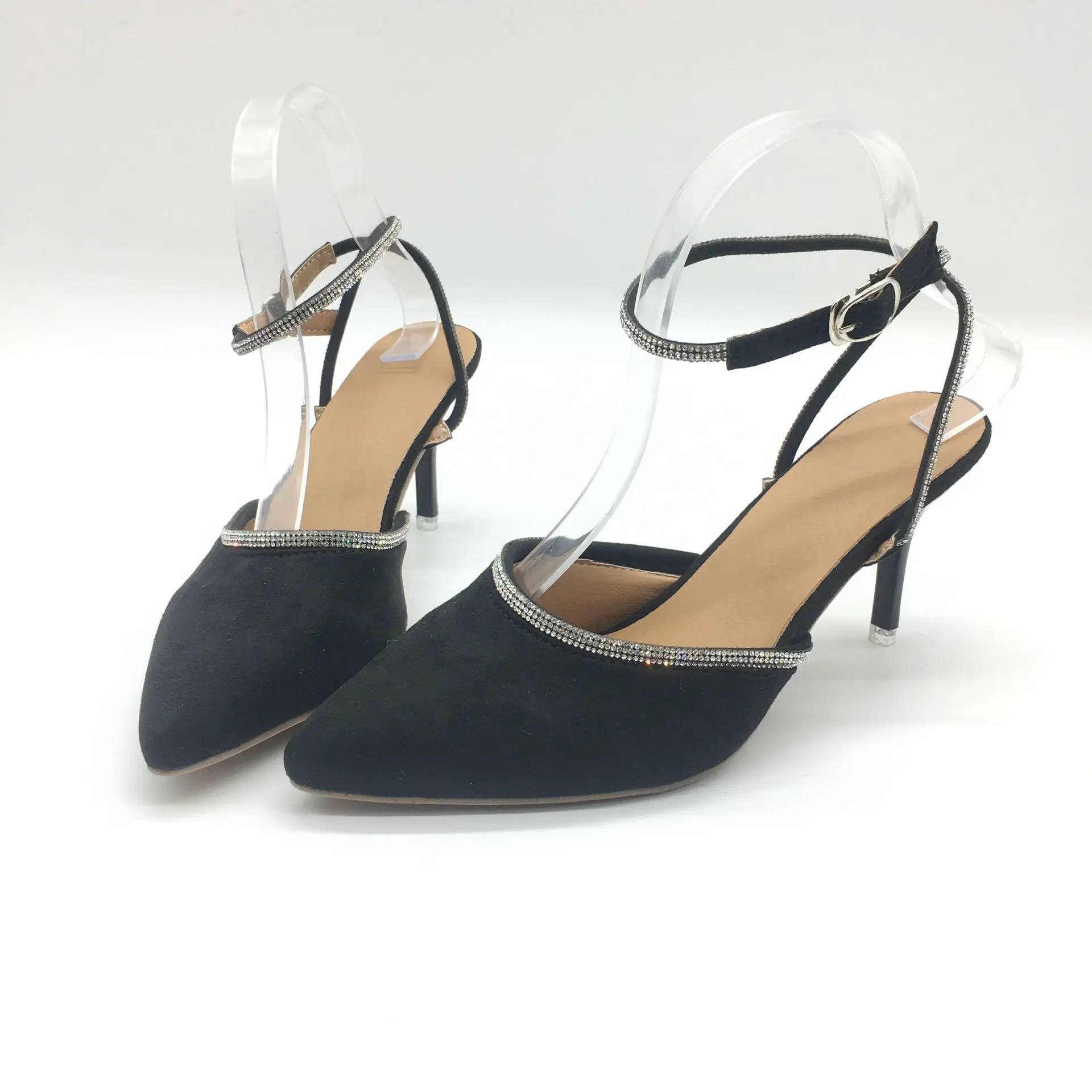 

Women's shoes 2021 summer style pointed stiletto 8.5CM high heel suede rhinestone buckle foreign trade sandals