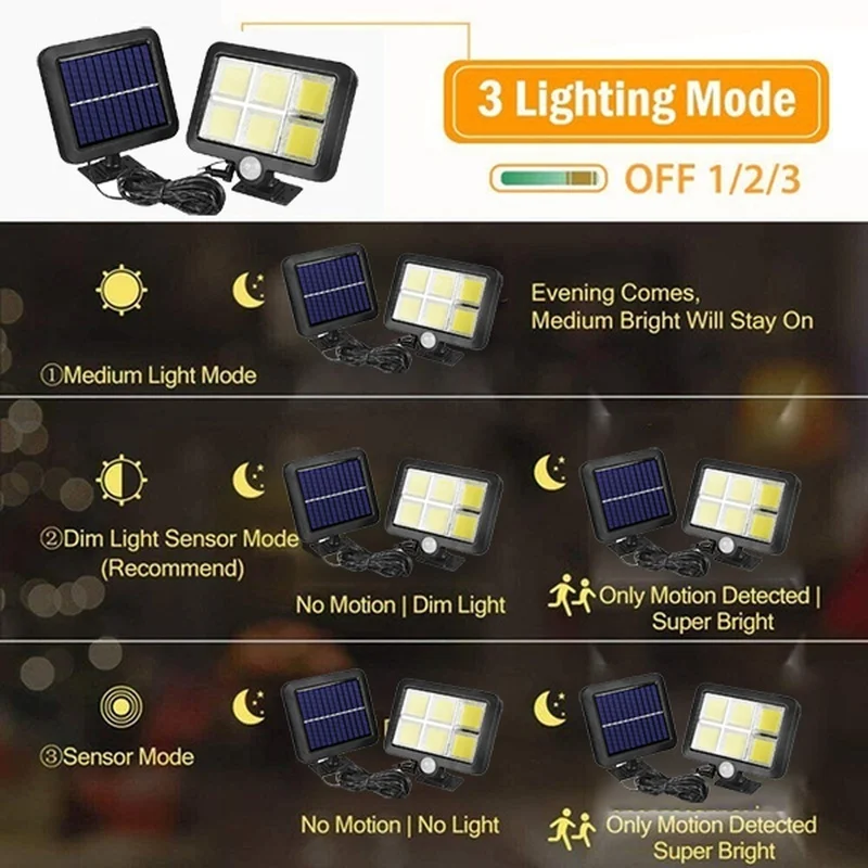 100/120COB Solar Split Wall Lamp 3 Mode Waterproof Motion Sensor Garden Street Lights Solar Lamp For Garden Security Wall Light