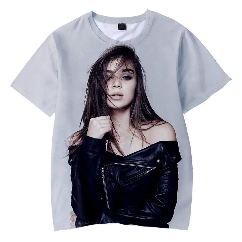 Горячая футболка Hailee Steinfeld с 3D круглым вырезом женская и мужская летняя коротким