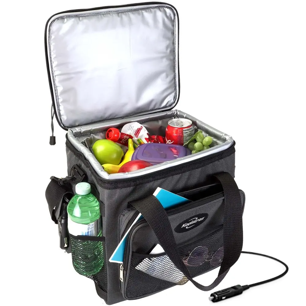 

Camping Food Cooler Thermoelectric Iceless 12V Electric Cooler Bag 14 qt (13 L) Black Gray Insulated Thermal Cool Lunch Drink B