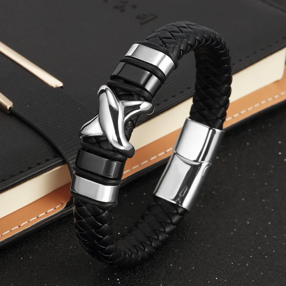 

New Trendy Stainless Steel X Letter Leather Bracelet for Men Retro Multi-layer Bracelet Luxury Jewelry Woven Leather Bracelet