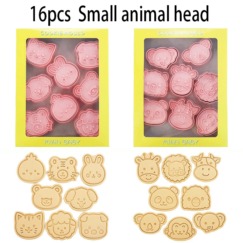 

16 Pcs/set Cookie Cutter Animal Shape Cartoon Pressable Biscuit Mold Plastic Panda Cookie Stamp Kitchen Baking Pastry Bakeware