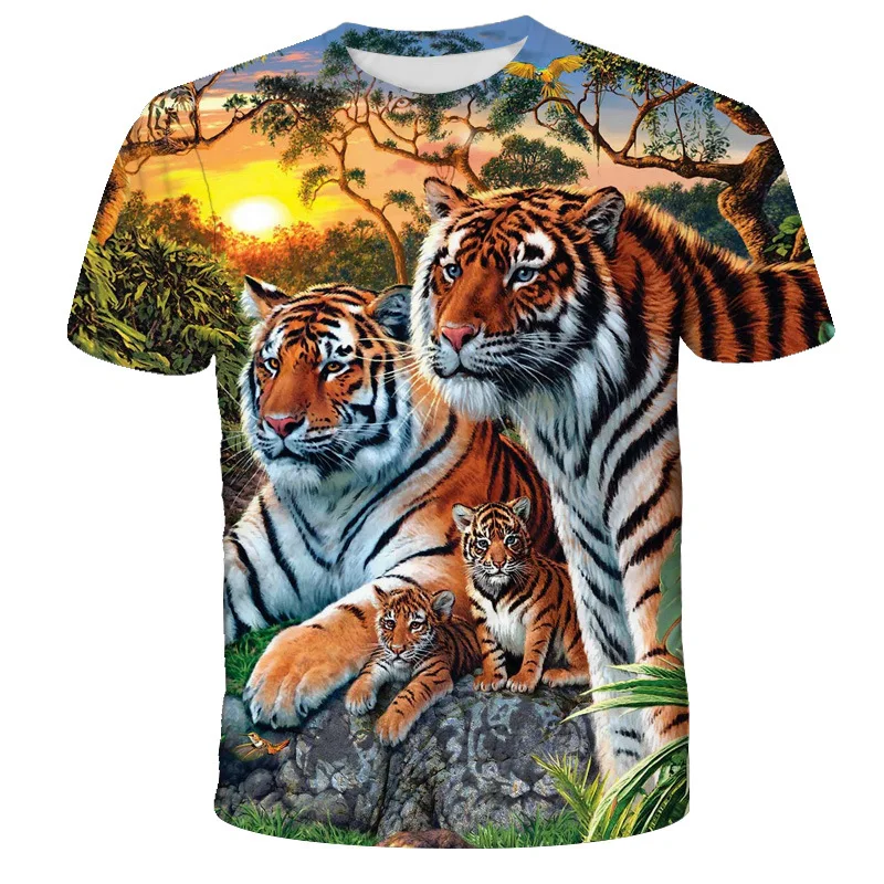 

3D Animal Painted Graphic Men T Shirts Child Casual Comfortable Tee Tiger Printed Women Pullover T-shirt Short Sleeve Tops