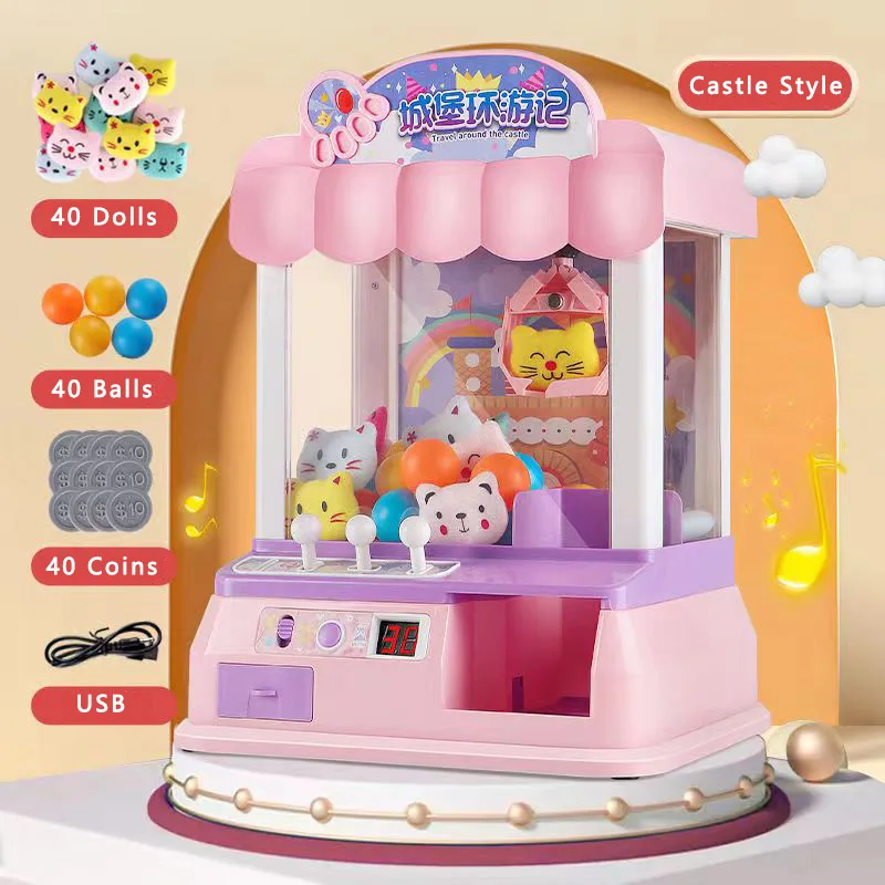 

Toy Doll Mini Catch Machine House Candy Catcher Grabber Claw Arcade Crane Game Automatic Vending Kit USB Music Light Kids Gift