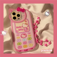 anime hello kitty cute cat head phone case for iphone 12 11 pro max x xr xs max shockproof transparency tpu cover with bracelet