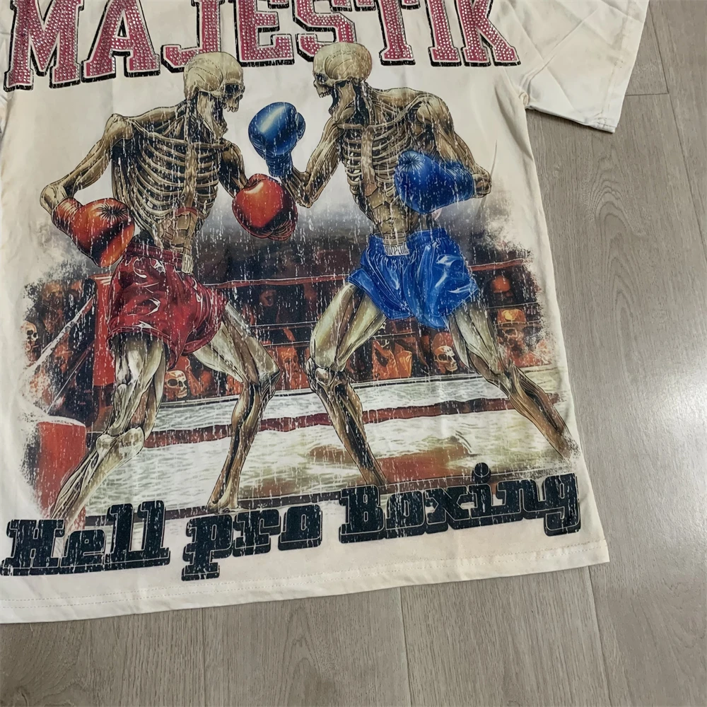 Фото Футболка Apricot Majestik Tee 2026 с принтом Skeleton Boxing Match для мужчин и женщин, лучшее качество, из плотной ткани, топы, футболки №1