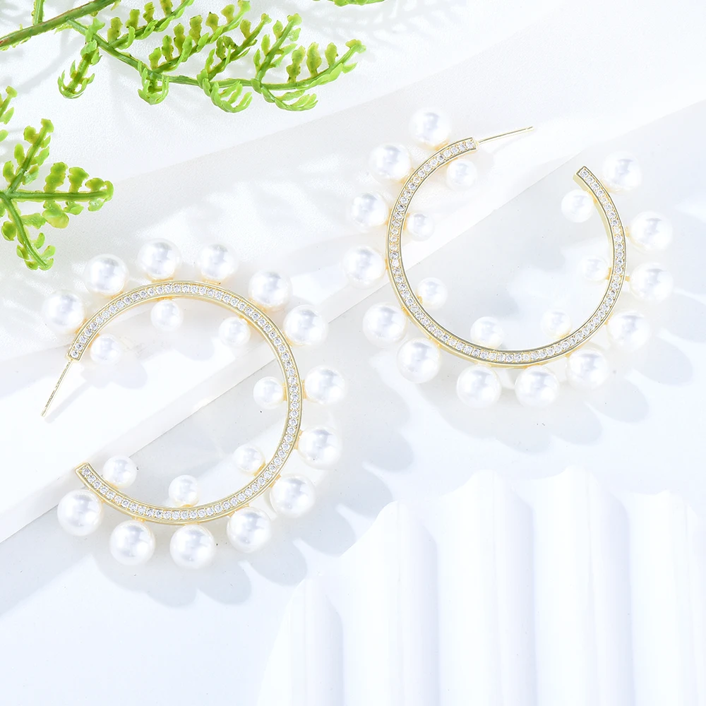 

Blanchette Romantic Luxury Elegant Round CZ Pearl Dangle Earrings For Noble Women Wedding Cubic Zirconia Bridal Party Jewelry